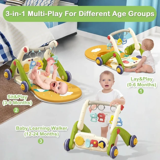 Ходунки-каталка коврик Walker Fitness 6666 3 в 1 (бизиборд, 4 погремушки-подвески, пианино, мелодии, подсветка)