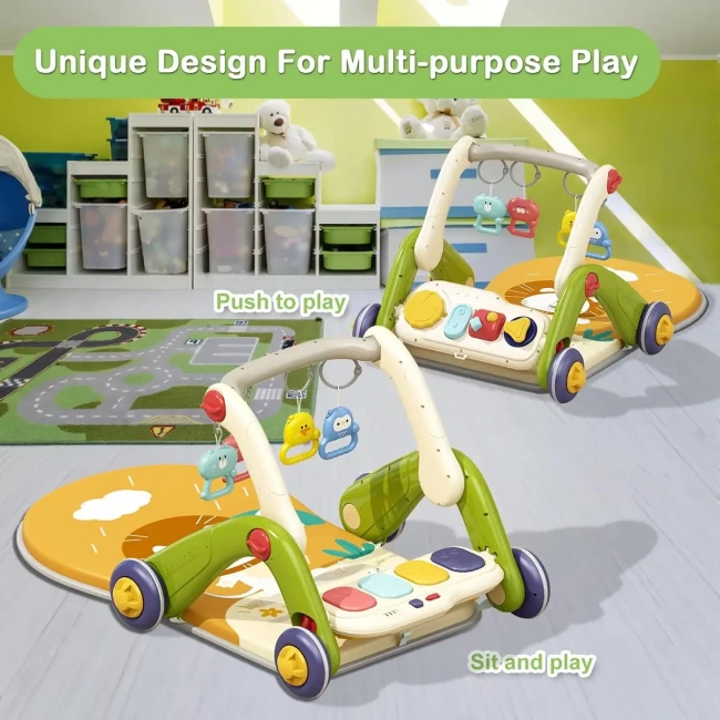 Ходунки-каталка коврик Walker Fitness 6666 3 в 1 (бизиборд, 4 погремушки-подвески, пианино, мелодии, подсветка)