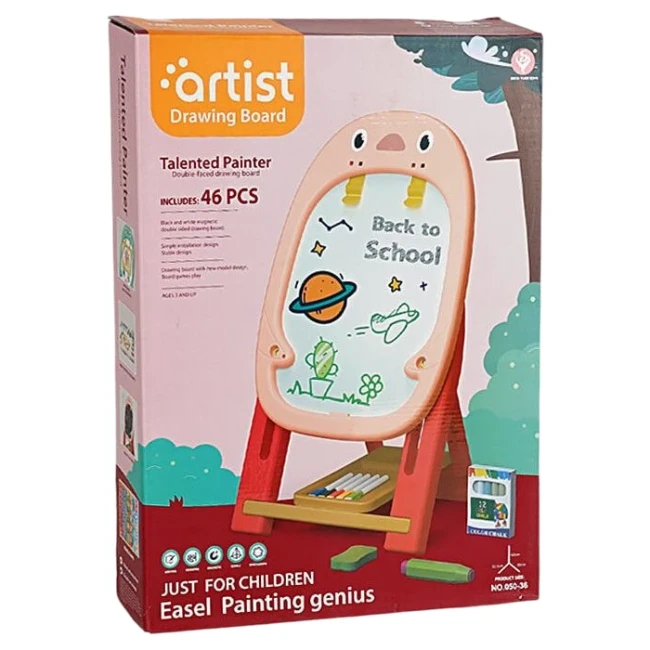 Дитячий мольберт 050-36 двосторонній (крейда, маркери, трафарет, настільні ігри)