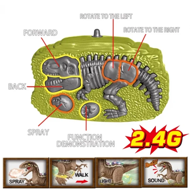 Робот динозавр Тираннозавр NY 057 A1 на радиоуправлении (38 см, аккумулятор, свет, звук, парогенератор)