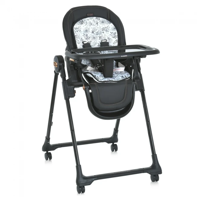 Стульчик для кормления El Camino ME 1037-B CRYSTAL Black Gold (съемный столик, чехол, 4 колеса)