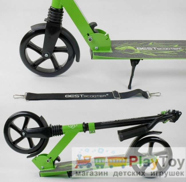 Самокат детский двухколесный Best Scooter (19147) "Shark", салатовый, амортизатор, колеса PU-200 Самокат детский двухколесный Best Scooter (19147) "Shark", салатовый, амортизатор, колеса PU-200