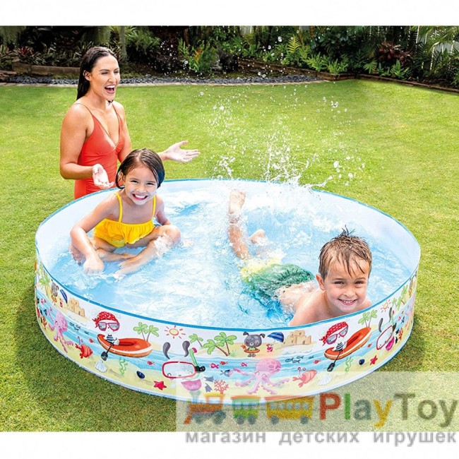 Басейн дитячий каркасний Intex 56451-1 Пляж на мілководді 152 х 25 см з кульками 10 шт