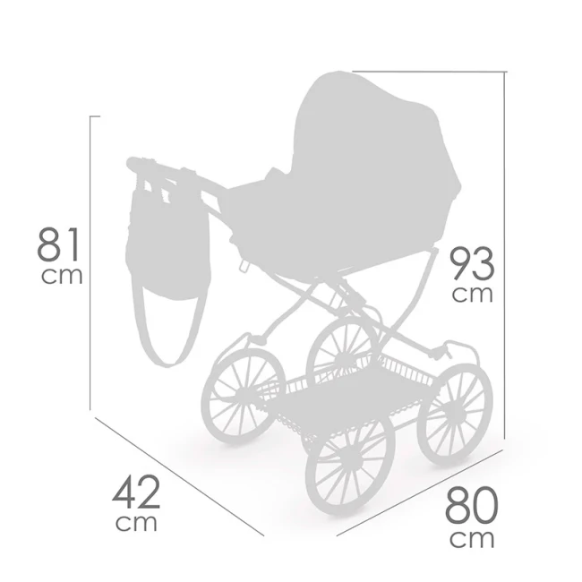 Коляска для ляльок DeCuevas 80044 Vintage (класична, кошик, сумка, подушка)