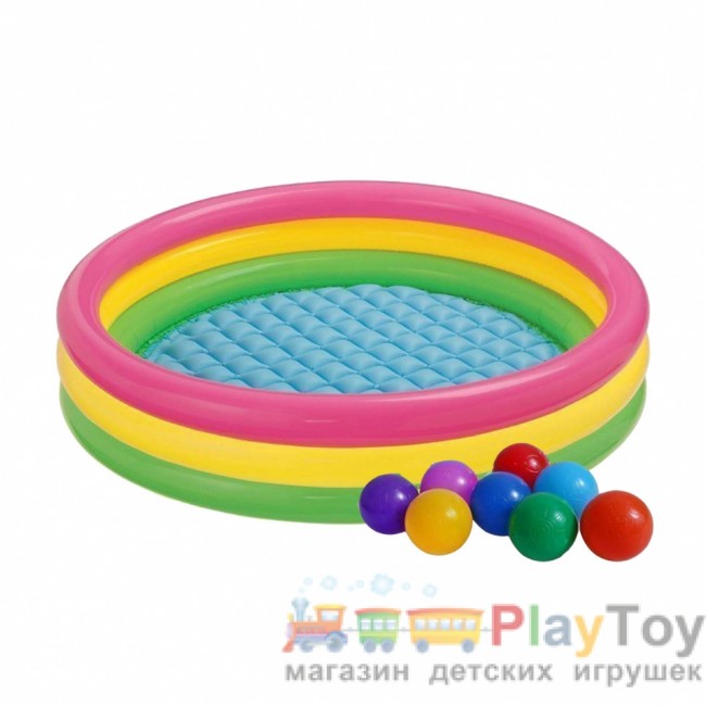 Дитячий надувний басейн Intex 57412-1 Райдужний 114 х 25 см з кульками 10 шт