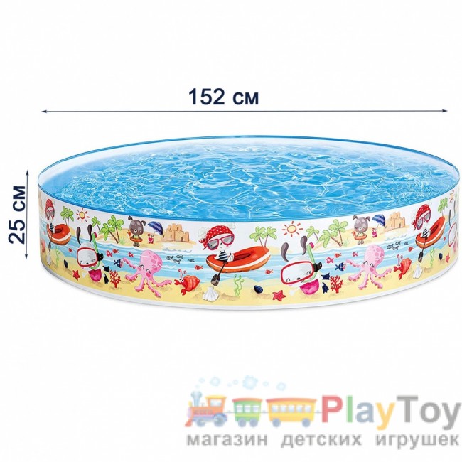 Басейн дитячий каркасний Intex 56451-3 Пляж на мілководді 152 х 25 см з кульками 10 шт тентом підстилкою