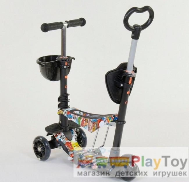 Самокат-беговел детский трехколесный Best Scooter (34760) 5 в 1, есть подсветка колес, PU-колеса, абстракция Самокат-беговел детский трехколесный Best Scooter (34760) 5 в 1, есть подсветка колес, PU-колеса, абстракция