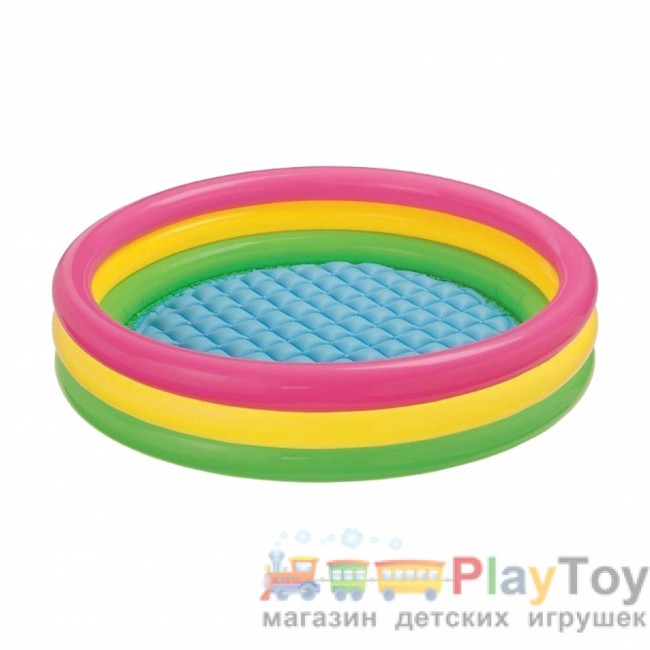 Дитячий надувний басейн Intex 57412-3 Райдужний 114 х 25 см з кульками 10 шт тентом підстилкою насосом