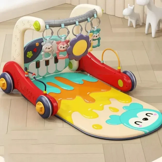 Ходунки-каталка килимок Walker Fitness 6655 3 в 1 (бізіборд, 3 брязкальця-підвіски, дзеркало, піаніно, мелодії, підсвічування)