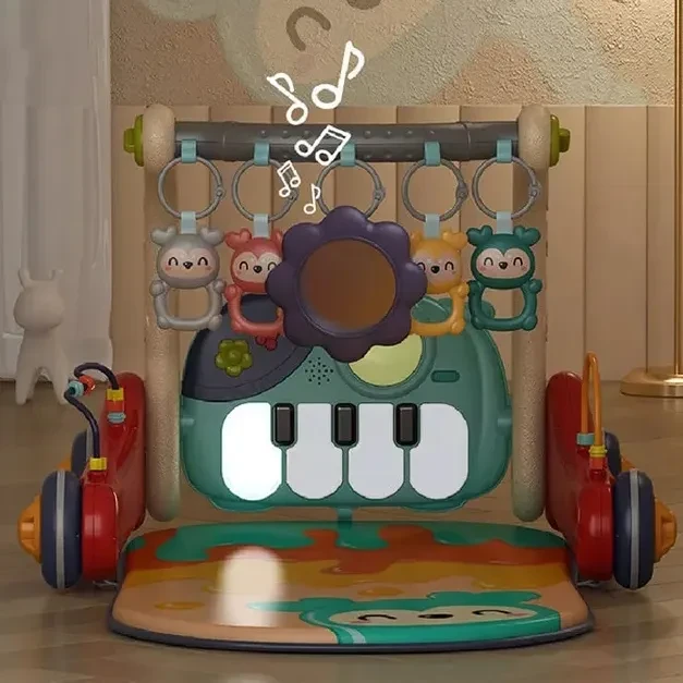 Ходунки-каталка килимок Walker Fitness 6655 3 в 1 (бізіборд, 3 брязкальця-підвіски, дзеркало, піаніно, мелодії, підсвічування)