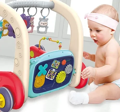 Ходунки-каталка килимок Walker Fitness 6655 3 в 1 (бізіборд, 3 брязкальця-підвіски, дзеркало, піаніно, мелодії, підсвічування)