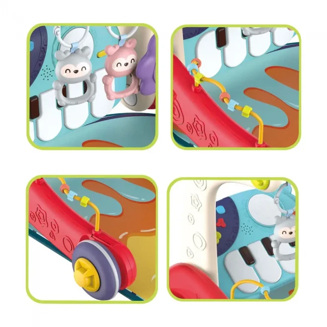 Ходунки-каталка килимок Walker Fitness 6655 3 в 1 (бізіборд, 3 брязкальця-підвіски, дзеркало, піаніно, мелодії, підсвічування)