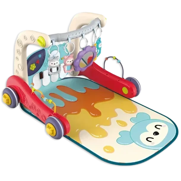 Ходунки-каталка килимок Walker Fitness 6655 3 в 1 (бізіборд, 3 брязкальця-підвіски, дзеркало, піаніно, мелодії, підсвічування)