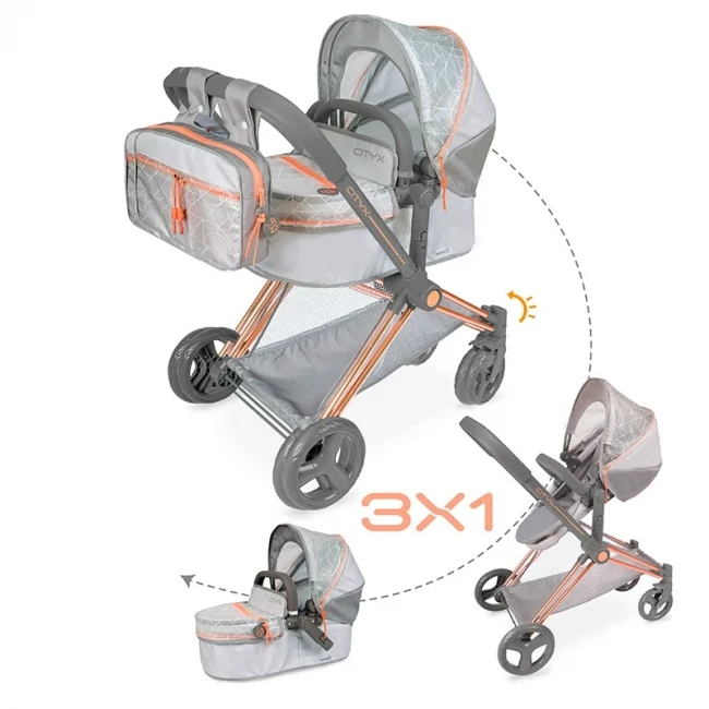 Коляска для кукол DeCuevas 81777 Cytix 3в1 (прогулочная, корзинка, сумка)