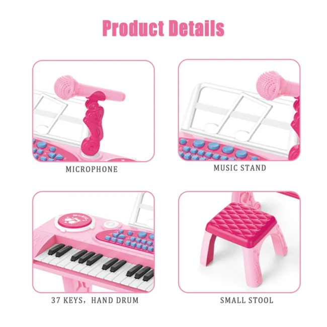 Дитяче піаніно Electronic Piano 328-64 зі стільчиком (мікрофон, запис, USB, від мережі/батарейок)