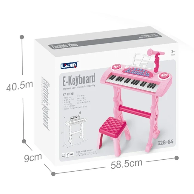 Дитяче піаніно Electronic Piano 328-64 зі стільчиком (мікрофон, запис, USB, від мережі/батарейок)