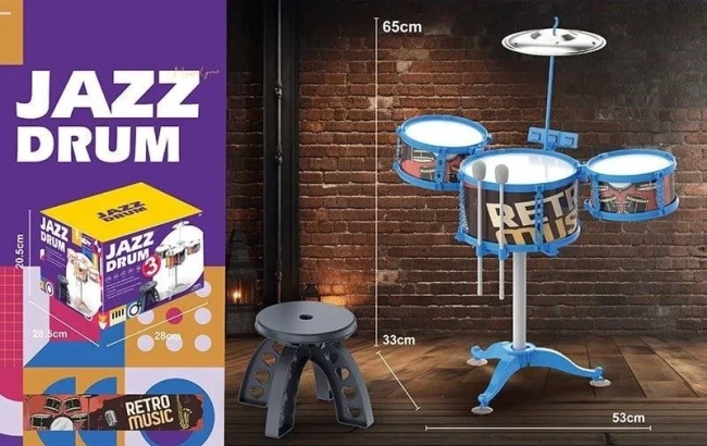 Детская барабанная установка Jazz Drum ZG 3004 со стулом, 3 цвета Детская барабанная установка Jazz Drum ZG 3004 со стулом, 3 цвета