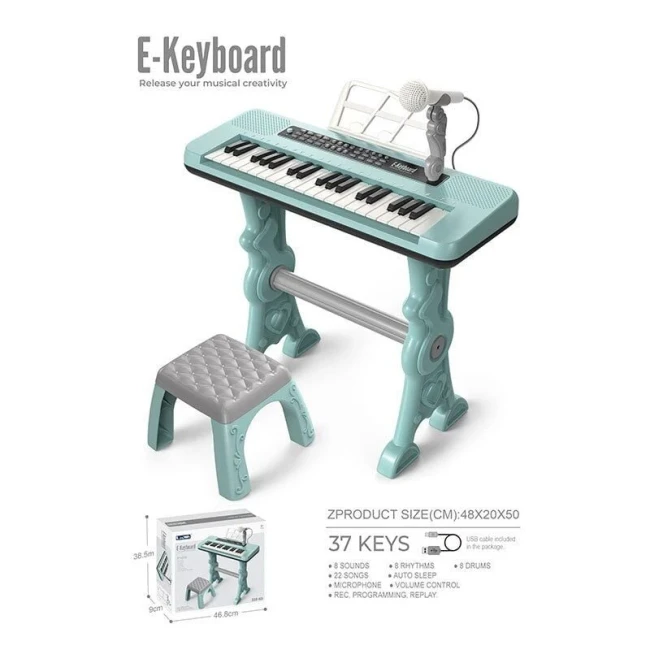 Дитяче піаніно Electronic Piano 328-69 зі стільчиком (мікрофон, запис, USB, від мережі/батарейок)