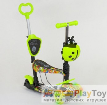 Самокат-беговел детский трехколесный Best Scooter (55945) 5 в 1, есть подсветка колес, PU-колеса, абстракция