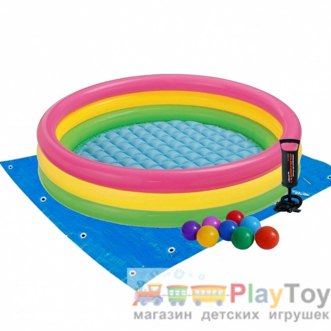 Дитячий надувний басейн Intex 57422-2 Кольори заходу сонця 147 х 33 см з кульками 10 шт підстилкою насосом