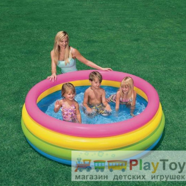 Дитячий надувний басейн Intex 57422-2 Кольори заходу сонця 147 х 33 см з кульками 10 шт підстилкою насосом