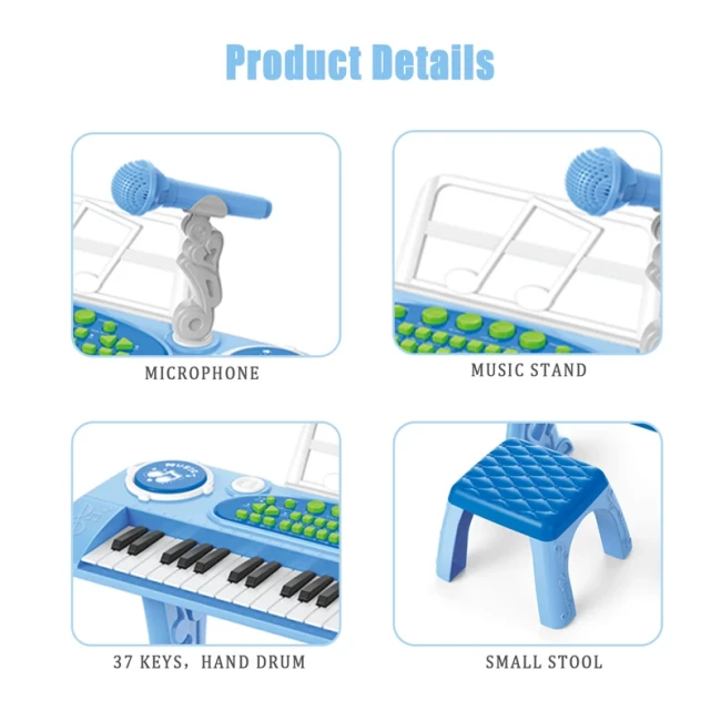 Дитяче піаніно Electronic Piano 328-65 зі стільчиком (мікрофон, запис, USB, від мережі/батарейок)