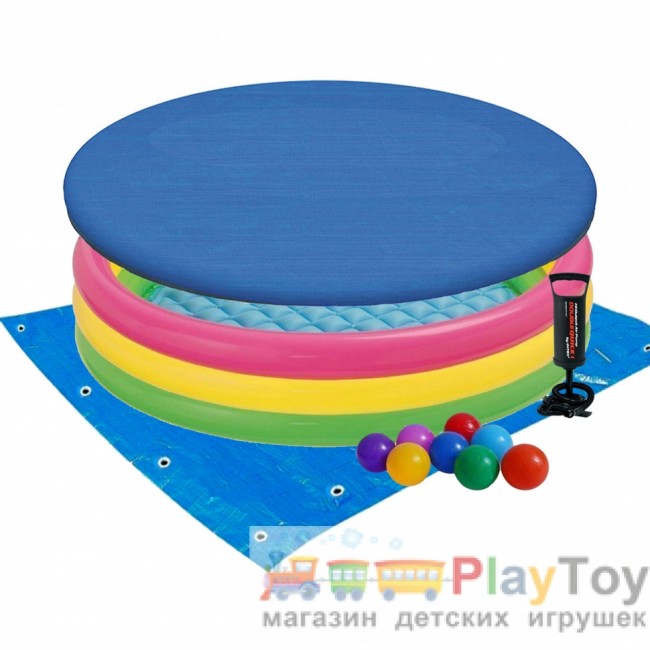 Дитячий надувний басейн Intex 57422-3 Кольори заходу сонця 147 х 33 см з кульками 10 шт тентом підстилкою насосом
