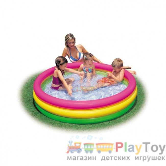 Дитячий надувний басейн Intex 57422-3 Кольори заходу сонця 147 х 33 см з кульками 10 шт тентом підстилкою насосом