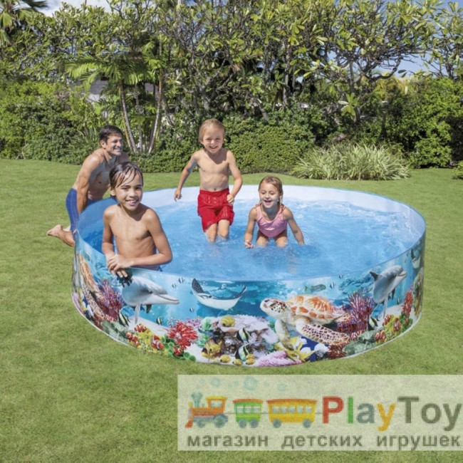 Басейн дитячий каркасний Intex 58472-3 Океанський риф 244 х 46 см з кульками 10 шт тентом підстилкою