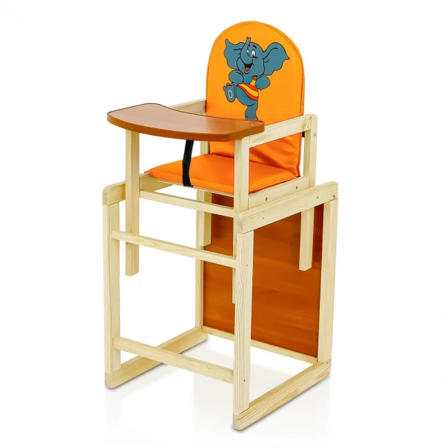 Стульчик для кормления деревянный Мася "Слоник" №2046 Оранжевый (трансформер: столик, стульчик; чехол)