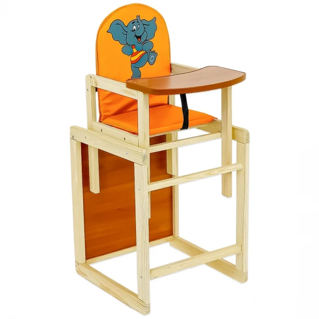 Стульчик для кормления деревянный Мася "Слоник" №2046 Оранжевый (трансформер: столик, стульчик; чехол)