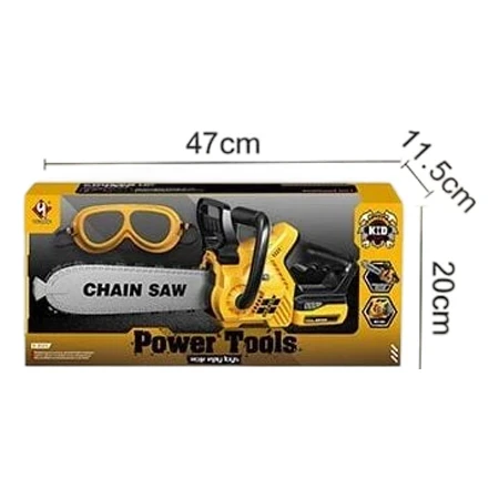 Игрушечная бензопила Power Tools T 058 на батарейках, подсветка, звук, цепь двигается, очки Игрушечная бензопила Power Tools T 058 на батарейках, подсветка, звук, цепь двигается, очки