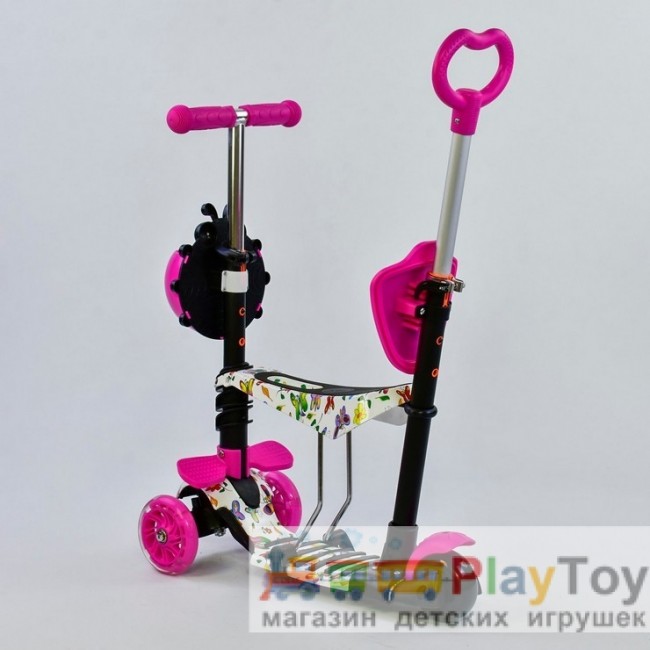 Самокат-біговів дитячий триколісний Best Scooter (58420) 5 в 1, є підсвічування коліс, PU-колеса, абстракція