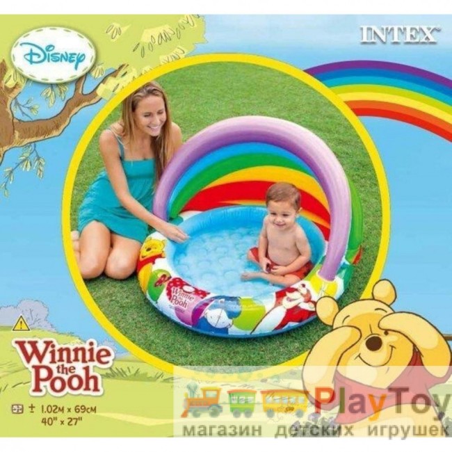 Дитячий надувний басейн Intex 57424-3 Вінні Пух 102 х 69 см з навісом із кульками 10 шт тентом підстилкою насосом