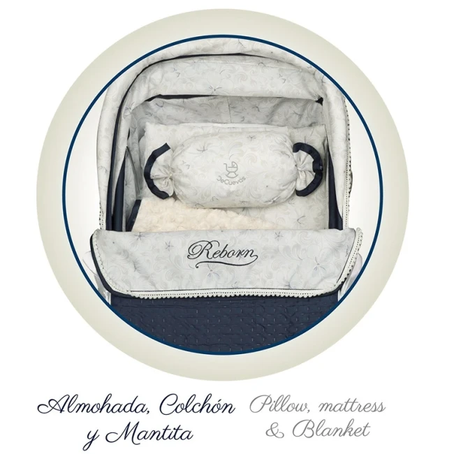 Коляска для ляльок DeCuevas 82044 Reborn (класична, кошик, сумка, парасолька)