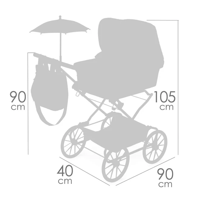Коляска для ляльок DeCuevas 82044 Reborn (класична, кошик, сумка, парасолька)