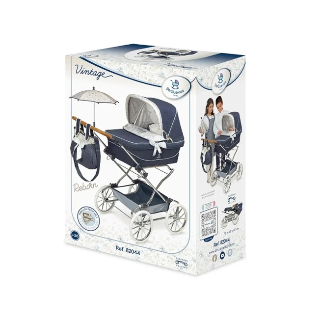 Коляска для ляльок DeCuevas 82044 Reborn (класична, кошик, сумка, парасолька)