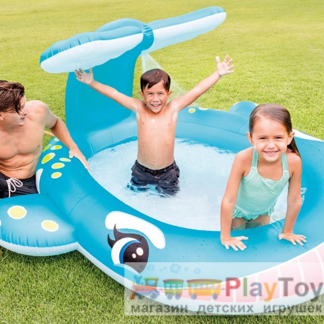 Дитячий надувний басейн Intex 57440 Кит 201 х 196 х 91 см із фонтаном