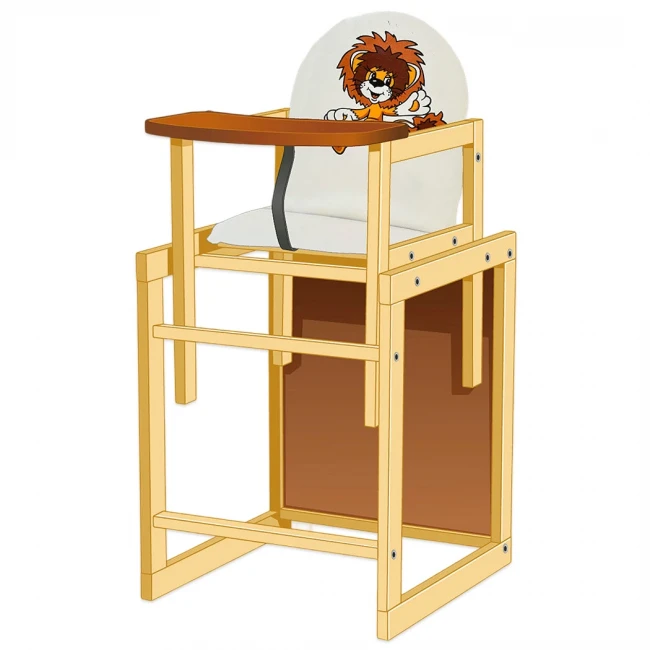 Стульчик для кормления деревянный Мася "Лев" №2014 Белый (трансформер: столик, стульчик; чехол)