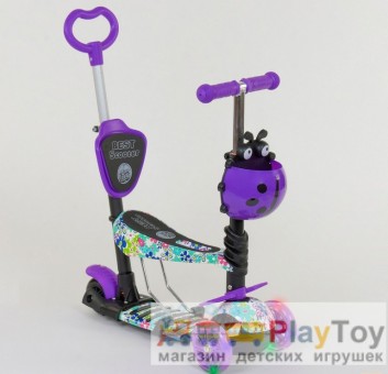Самокат-беговел детский трехколесный Best Scooter (68995) 5 в 1, есть подсветка колес, PU-колеса, абстракция