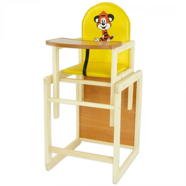 Стульчик для кормления деревянный Мася "Тигр" №202 Желтый (трансформер: столик, стульчик; чехол)