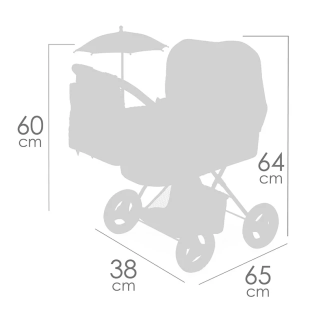 Коляска для ляльок DeCuevas 85044 Vintage (класична, кошик, сумка, парасолька, подушка)