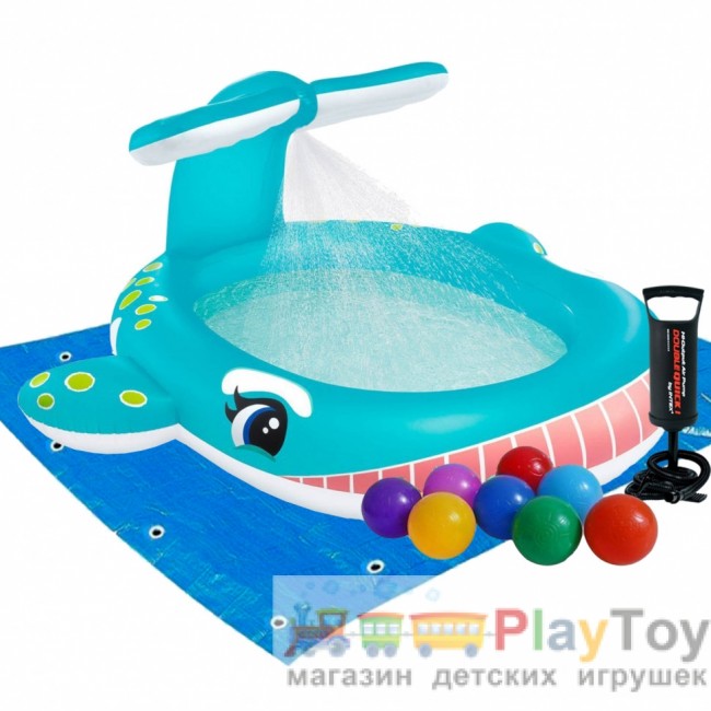 Дитячий надувний басейн Intex 57440-2 Кит 201 х 196 х 91 см із фонтаном із кульками 10 шт підстилкою насосом
