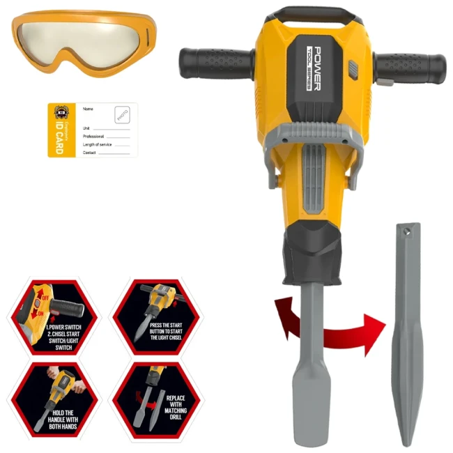 Іграшковий відбійний молоток Power Tools T 024 на батарейках, захисні окуляри, підсвічування