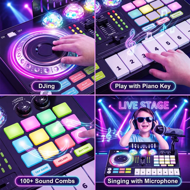 Музыкальная установка DJ Controller 208 (микрофон, запись, игры, подсветка, bluetooth)