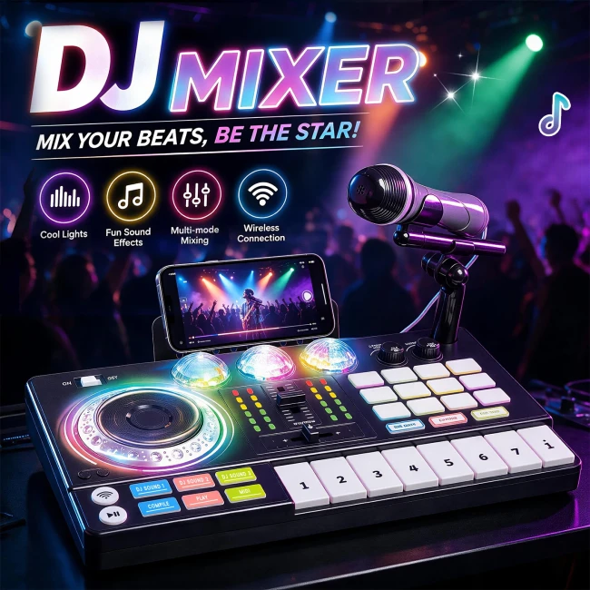 Музыкальная установка DJ Controller 208 (микрофон, запись, игры, подсветка, bluetooth)