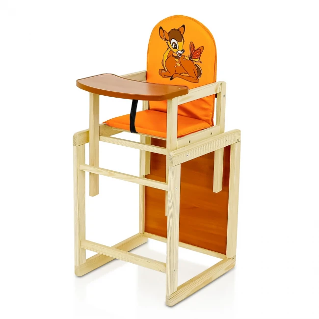 Стульчик для кормления деревянный Мася "Олененок Бемби" №2045 Оранжевый (трансформер: столик, стульчик; чехол)