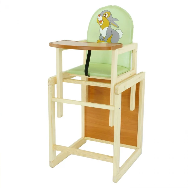 Стульчик для кормления деревянный Мася "Зайчик" №2061 Салатовый (трансформер: столик, стульчик; чехол)