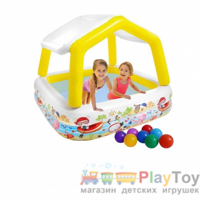 Дитячий надувний басейн Intex 57470-1 Акваріум зі знімним навісом жовтий 157 х 157 х 122 см з кульками 10 шт Дитячий надувний басейн Intex 57470-1 Акваріум зі знімним навісом жовтий 157 х 157 х 122 см з кульками 10 шт