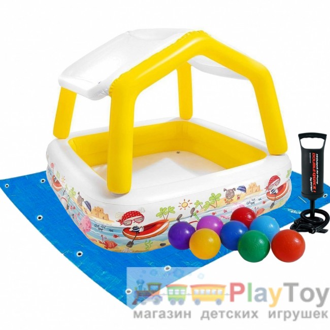 Дитячий надувний басейн Intex 57470-2 Акваріум зі знімним навісом жовтий 157 х 157 х 122 (50) см